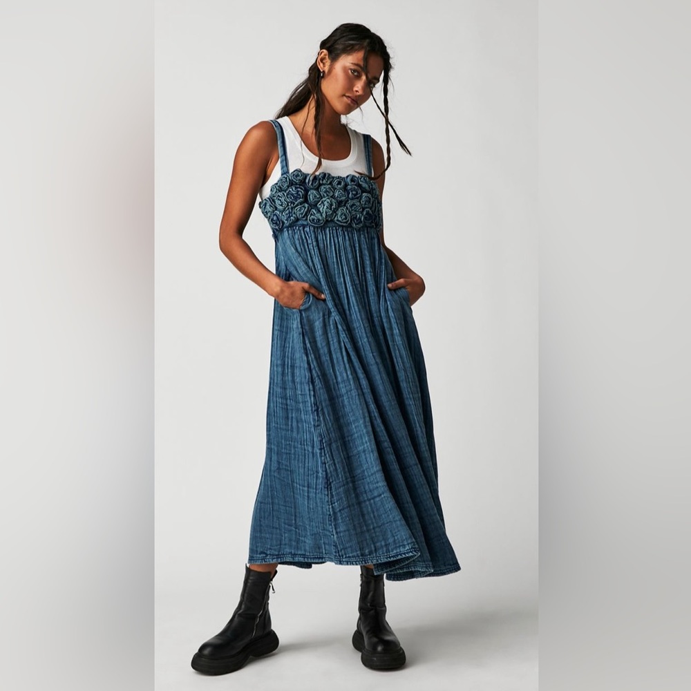 Free People Dolly Midi  Denim color Gauze dress size XS